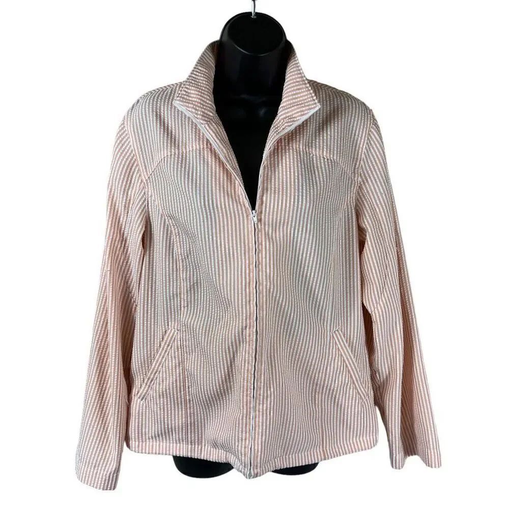 Women’s Orvis Peach White Zip Front Seersucker Jacket